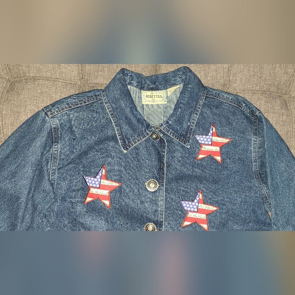 Vtg ROSETTES Americana Stars Embroidered blue cotton jacket Stars & Stripes - Picture 12 of 15